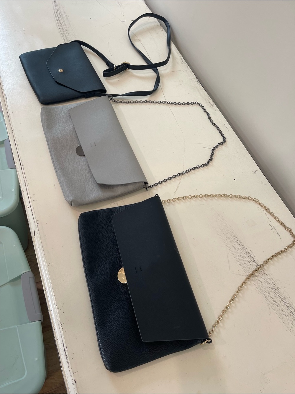 Purse Bundle - Chain Purses & Strap Crossbody Bag - Black & Gray